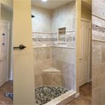 Travertine Tiled Shower with Bench, Pearland
